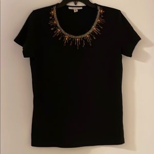 Black shirt with jeweled neck